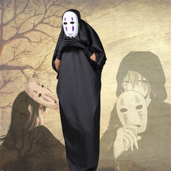 Manga Kaonashi No Face Cosplay Costume Halloween Cloak Outfit + Gloves Mask Set - Picture 10 of 11